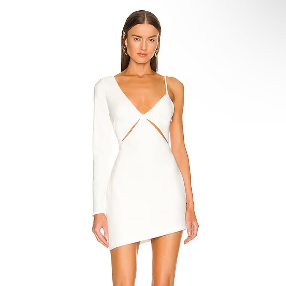 NWT NBD Tobias Mini Dress Ivory white one shoulder cut out party Revolve XS